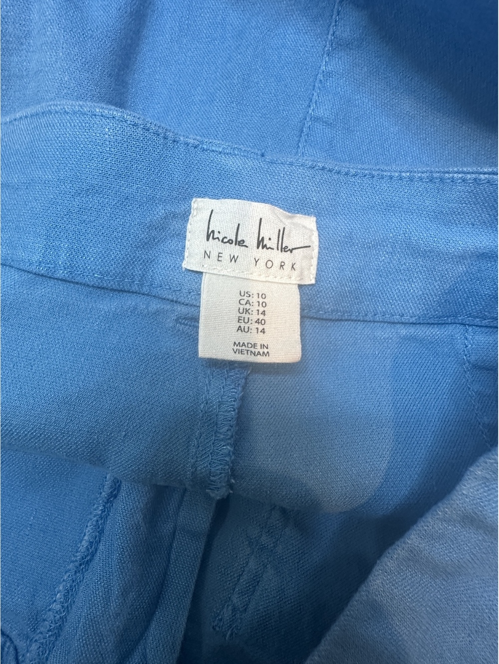 Nicole Miller New York Blue Linen Look Pants Size 10 High Rise Straight Leg